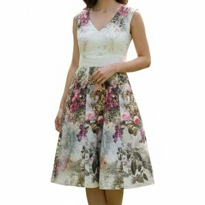 Phase Eight Garden Print Dress US 10 UK 14 Cream & Pink Floral |Tulle Underskirt